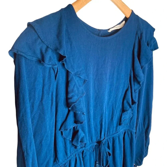 Ellison Women's Navy Ruffle Long Sleeve Mini Dress - Picture 4 of 12